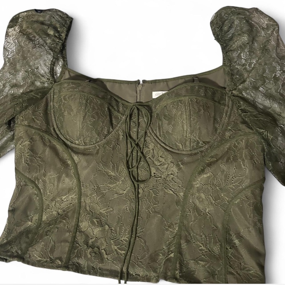 Chelsea & Violet green lace top with tie detail.